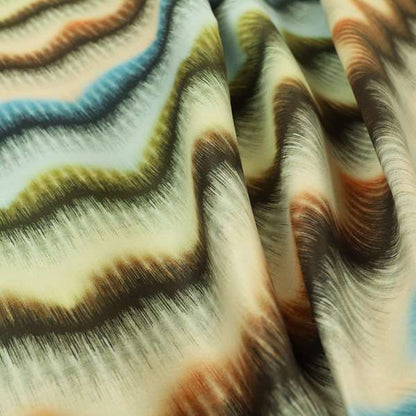 Freedom Printed Velvet Fabric Brushed Effect Stripe Pattern Blue Green Orange Upholstery Fabrics CTR-552