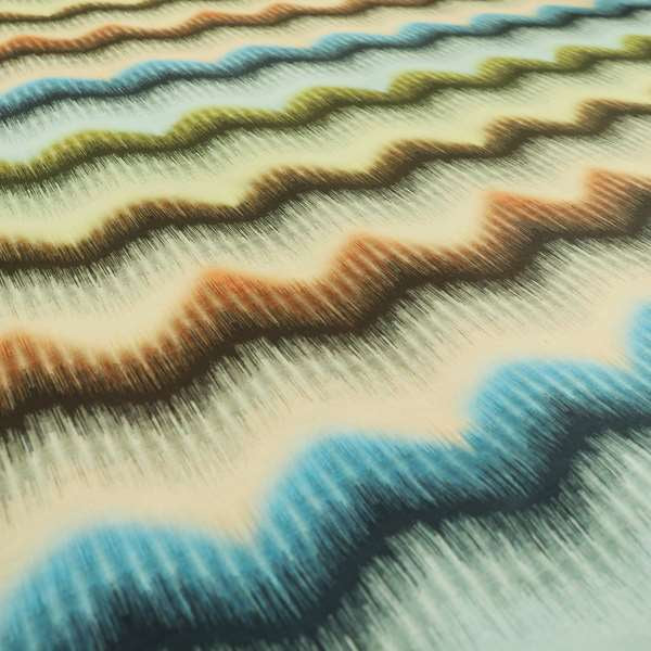 Freedom Printed Velvet Fabric Brushed Effect Stripe Pattern Blue Green Orange Upholstery Fabrics CTR-552 - Handmade Cushions