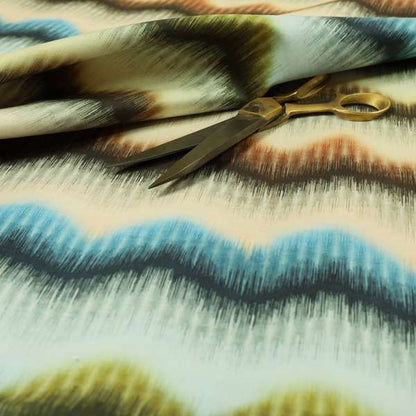 Freedom Printed Velvet Fabric Brushed Effect Stripe Pattern Blue Green Orange Upholstery Fabrics CTR-552 - Roman Blinds