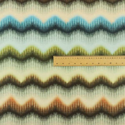 Freedom Printed Velvet Fabric Brushed Effect Stripe Pattern Blue Green Orange Upholstery Fabrics CTR-552 - Made To Measure Curtains