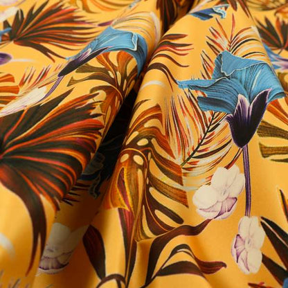 Freedom Printed Velvet Fabric Full Orange Colour Jungle Leaf Floral Pattern Upholstery Fabrics CTR-553 - Roman Blinds