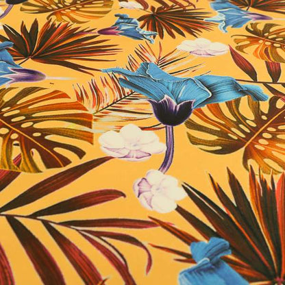 Freedom Printed Velvet Fabric Full Orange Colour Jungle Leaf Floral Pattern Upholstery Fabrics CTR-553 - Handmade Cushions