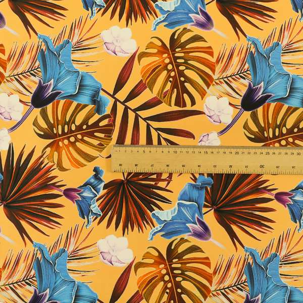 Freedom Printed Velvet Fabric Full Orange Colour Jungle Leaf Floral Pattern Upholstery Fabrics CTR-553