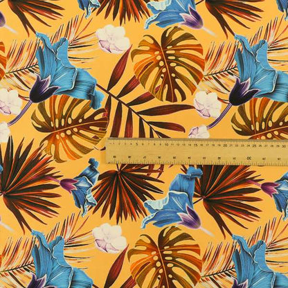 Freedom Printed Velvet Fabric Full Orange Colour Jungle Leaf Floral Pattern Upholstery Fabrics CTR-553 - Made To Measure Curtains