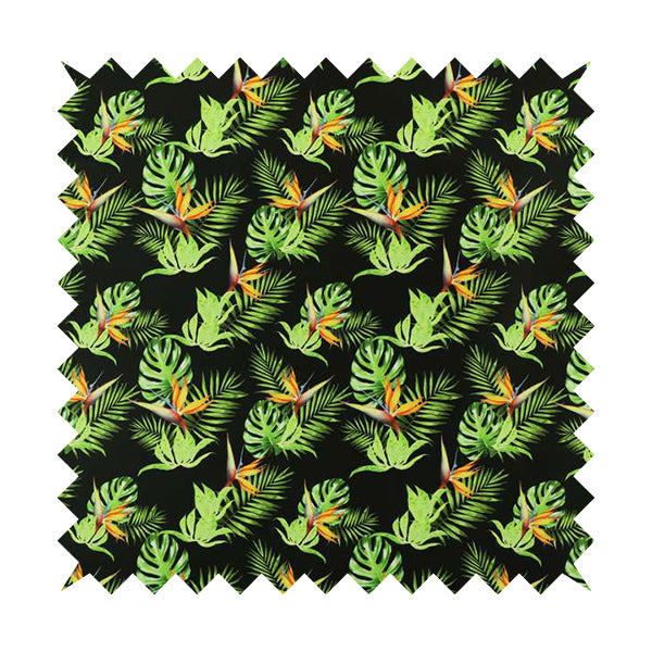 Freedom Printed Velvet Fabric Full Black Colour Green Leaf Floral Pattern Upholstery Fabrics CTR-555