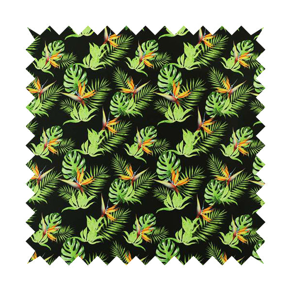 Freedom Printed Velvet Fabric Full Black Colour Green Leaf Floral Pattern Upholstery Fabrics CTR-555 - Handmade Cushions