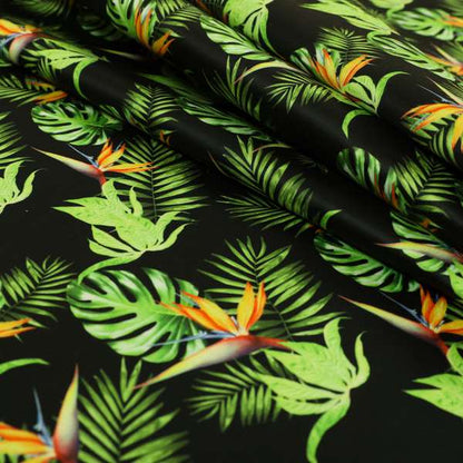 Freedom Printed Velvet Fabric Full Black Colour Green Leaf Floral Pattern Upholstery Fabrics CTR-555 - Roman Blinds