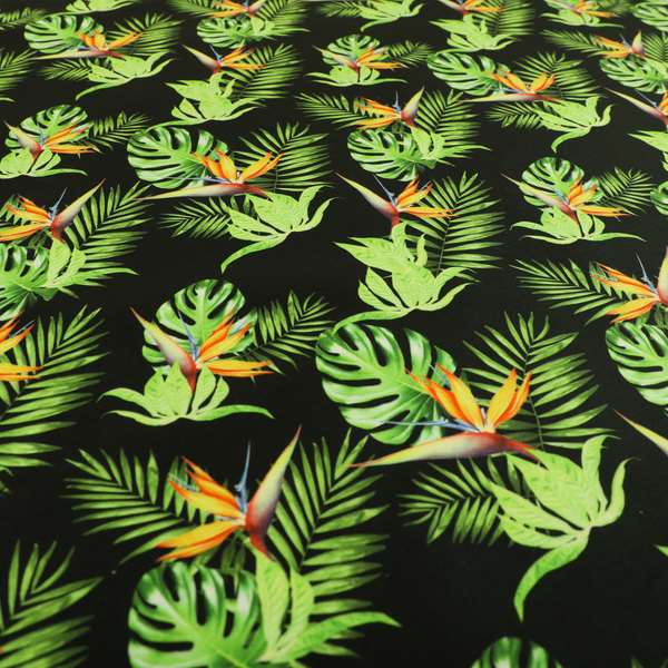 Freedom Printed Velvet Fabric Full Black Colour Green Leaf Floral Pattern Upholstery Fabrics CTR-555 - Handmade Cushions