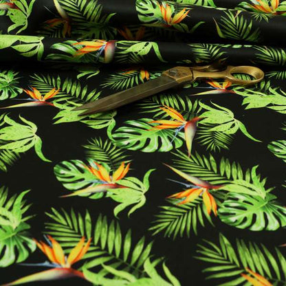 Freedom Printed Velvet Fabric Full Black Colour Green Leaf Floral Pattern Upholstery Fabrics CTR-555 - Handmade Cushions