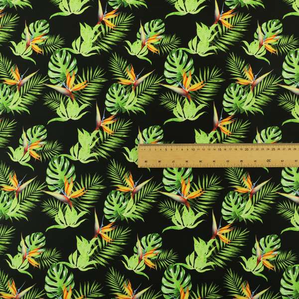 Freedom Printed Velvet Fabric Full Black Colour Green Leaf Floral Pattern Upholstery Fabrics CTR-555 - Roman Blinds