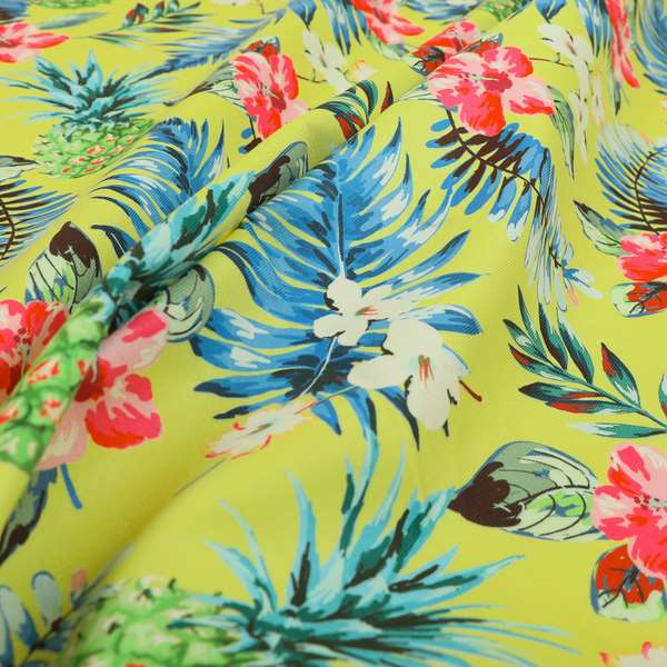 Freedom Printed Velvet Fabric Yellow Colourful Floral Pineapple Fruits Pattern Upholstery Fabric CTR-556 - Roman Blinds