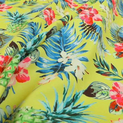 Freedom Printed Velvet Fabric Yellow Colourful Floral Pineapple Fruits Pattern Upholstery Fabric CTR-556