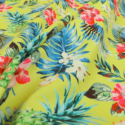 Freedom Printed Velvet Fabric Yellow Colourful Floral Pineapple Fruits Pattern Upholstery Fabric CTR-556 - Made To Measure Curtains