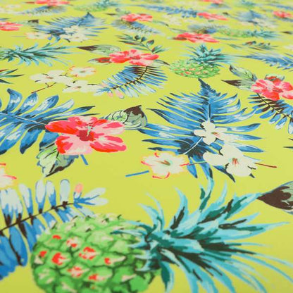 Freedom Printed Velvet Fabric Yellow Colourful Floral Pineapple Fruits Pattern Upholstery Fabric CTR-556 - Made To Measure Curtains