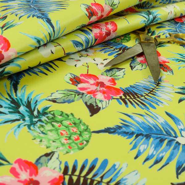 Freedom Printed Velvet Fabric Yellow Colourful Floral Pineapple Fruits Pattern Upholstery Fabric CTR-556 - Roman Blinds