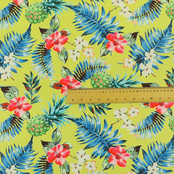 Freedom Printed Velvet Fabric Yellow Colourful Floral Pineapple Fruits Pattern Upholstery Fabric CTR-556 - Roman Blinds