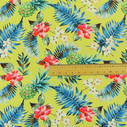 Freedom Printed Velvet Fabric Yellow Colourful Floral Pineapple Fruits Pattern Upholstery Fabric CTR-556 - Handmade Cushions