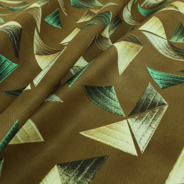 Freedom Printed Velvet Fabric Full Brown Colour Pyramid Geometric Pattern Upholstery Fabrics CTR-557 - Made To Measure Curtains