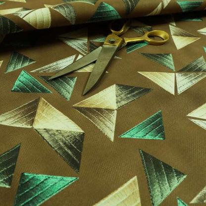 Freedom Printed Velvet Fabric Full Brown Colour Pyramid Geometric Pattern Upholstery Fabrics CTR-557 - Made To Measure Curtains