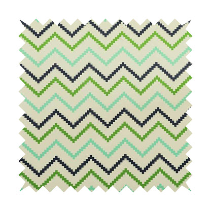 Freedom Printed Velvet Fabric Collection Geometric Chevron Pattern In Blue Green Colours Upholstery Fabric CTR-56 - Made To Measure Curtains