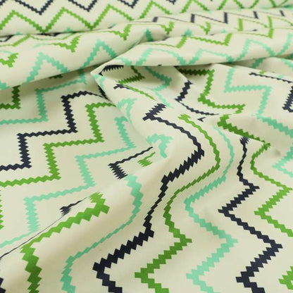 Freedom Printed Velvet Fabric Collection Geometric Chevron Pattern In Blue Green Colours Upholstery Fabric CTR-56 - Made To Measure Curtains