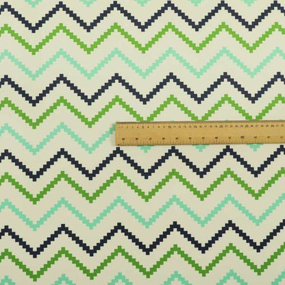 Freedom Printed Velvet Fabric Collection Geometric Chevron Pattern In Blue Green Colours Upholstery Fabric CTR-56 - Made To Measure Curtains