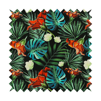 Freedom Printed Velvet Fabric Full Black All Over Jungle Leaf Floral Pattern Upholstery Fabrics CTR-560