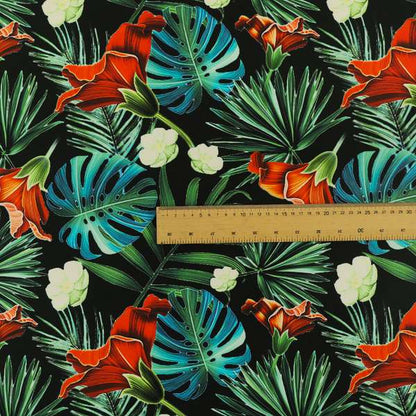 Freedom Printed Velvet Fabric Full Black All Over Jungle Leaf Floral Pattern Upholstery Fabrics CTR-560 - Handmade Cushions