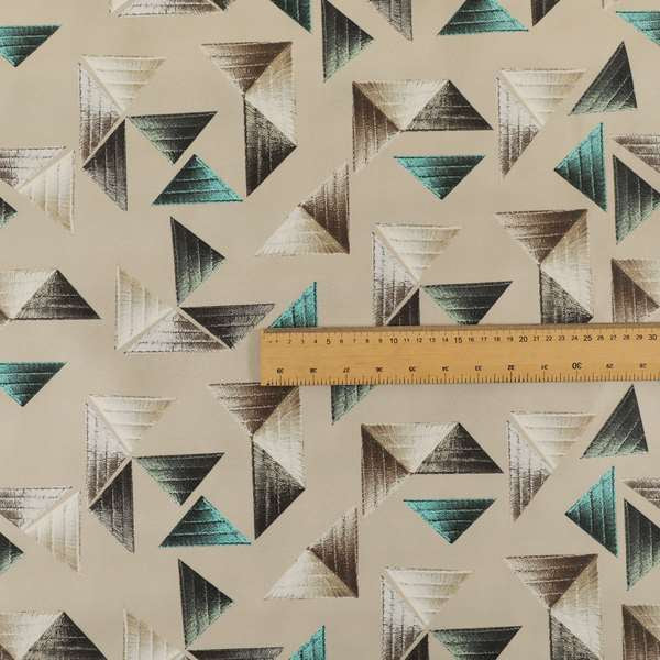 Freedom Printed Velvet Fabric Light Brown Colour Pyramid Geometric Pattern Upholstery Fabric CTR-564 - Made To Measure Curtains