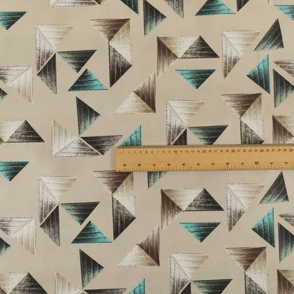 Freedom Printed Velvet Fabric Light Brown Colour Pyramid Geometric Pattern Upholstery Fabric CTR-564 - Made To Measure Curtains