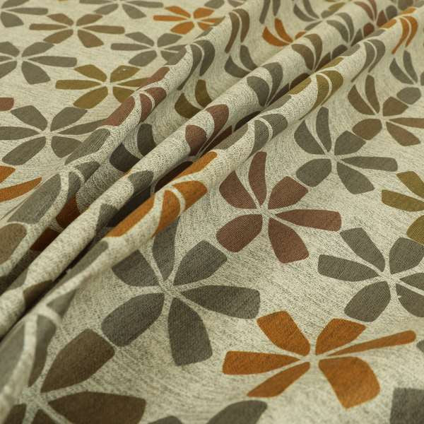 Freedom Printed Velvet Fabric Brown Grey Orange Uniform Star Shape Pattern Upholstery Fabric CTR-565 - Made To Measure Curtains