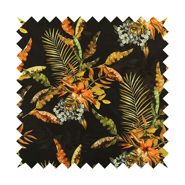 Freedom Printed Velvet Fabric Full Black Rustic Leaf Pattern Upholstery Curtain Fabrics CTR-568 - Roman Blinds