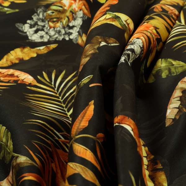 Freedom Printed Velvet Fabric Full Black Rustic Leaf Pattern Upholstery Curtain Fabrics CTR-568 - Made To Measure Curtains