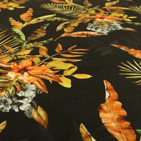 Freedom Printed Velvet Fabric Full Black Rustic Leaf Pattern Upholstery Curtain Fabrics CTR-568 - Roman Blinds