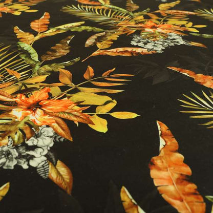 Freedom Printed Velvet Fabric Full Black Rustic Leaf Pattern Upholstery Curtain Fabrics CTR-568 - Made To Measure Curtains