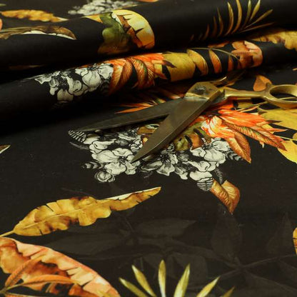 Freedom Printed Velvet Fabric Full Black Rustic Leaf Pattern Upholstery Curtain Fabrics CTR-568 - Roman Blinds