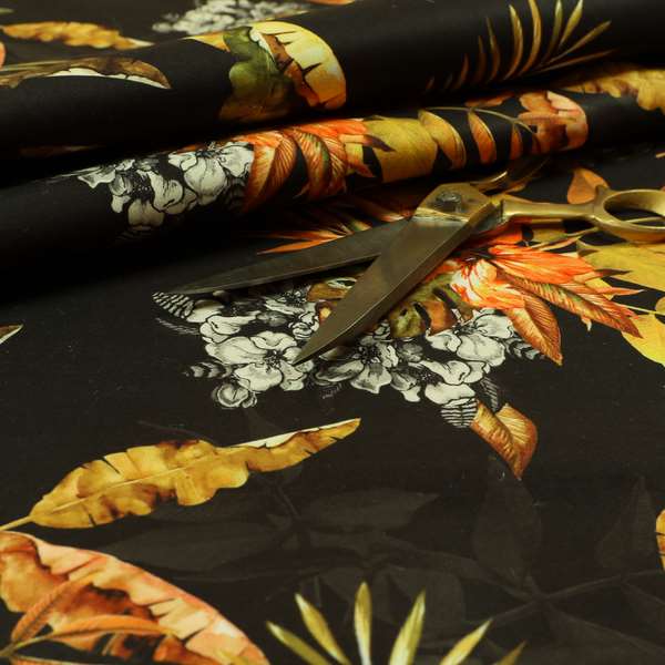 Freedom Printed Velvet Fabric Full Black Rustic Leaf Pattern Upholstery Curtain Fabrics CTR-568