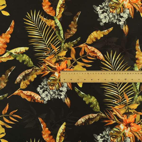 Freedom Printed Velvet Fabric Full Black Rustic Leaf Pattern Upholstery Curtain Fabrics CTR-568 - Made To Measure Curtains