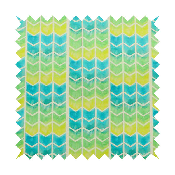 Freedom Printed Velvet Fabric Collection Chevron Pattern In Blue Green Colours Upholstery Fabric CTR-57 - Roman Blinds