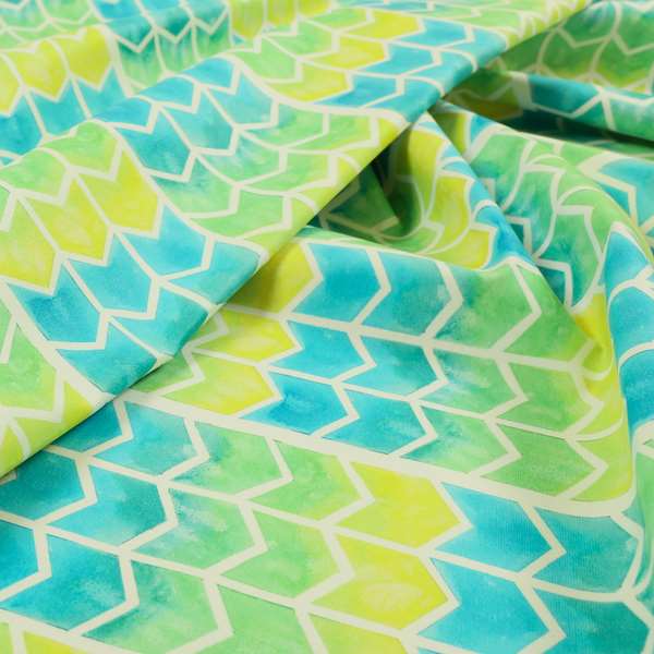 Freedom Printed Velvet Fabric Collection Chevron Pattern In Blue Green Colours Upholstery Fabric CTR-57 - Roman Blinds