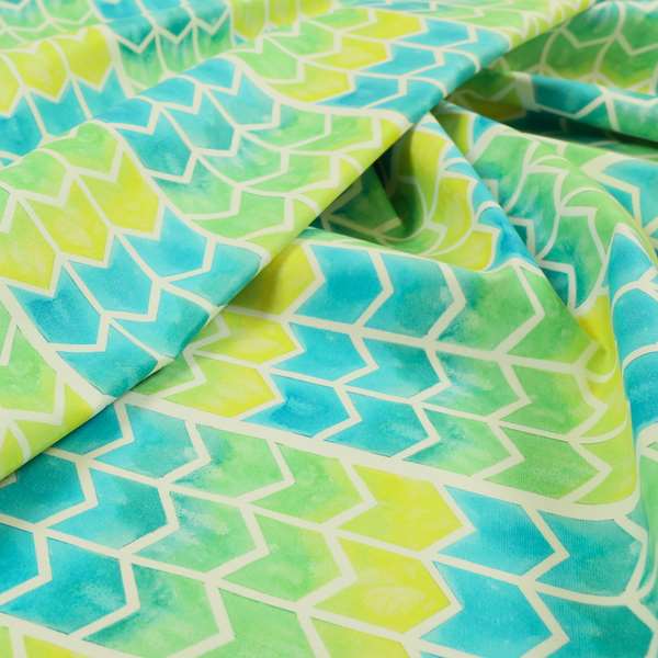 Freedom Printed Velvet Fabric Collection Chevron Pattern In Blue Green Colours Upholstery Fabric CTR-57