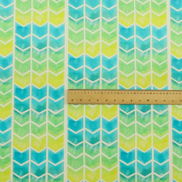 Freedom Printed Velvet Fabric Collection Chevron Pattern In Blue Green Colours Upholstery Fabric CTR-57 - Roman Blinds