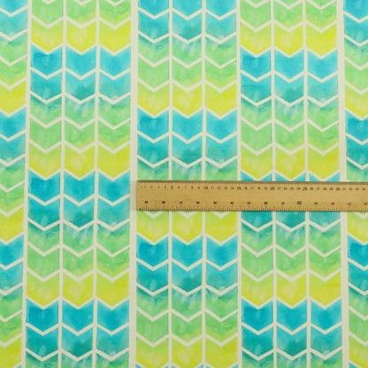 Freedom Printed Velvet Fabric Collection Chevron Pattern In Blue Green Colours Upholstery Fabric CTR-57