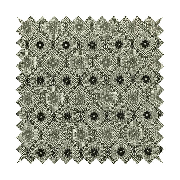 Kodiak Textured Glitter Upholstery Furnishing Pattern Fabric Small Floral In Black Grey Silver CTR-570 - Roman Blinds