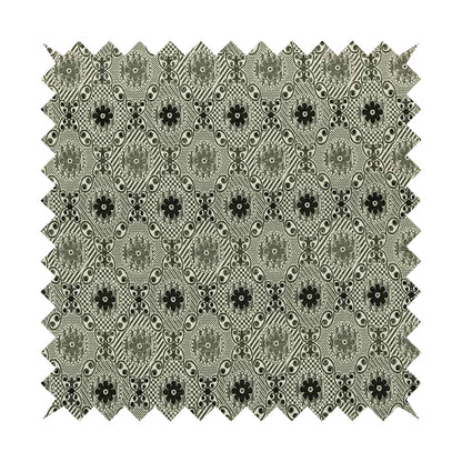 Kodiak Textured Glitter Upholstery Furnishing Pattern Fabric Small Floral In Black Grey Silver CTR-570 - Roman Blinds