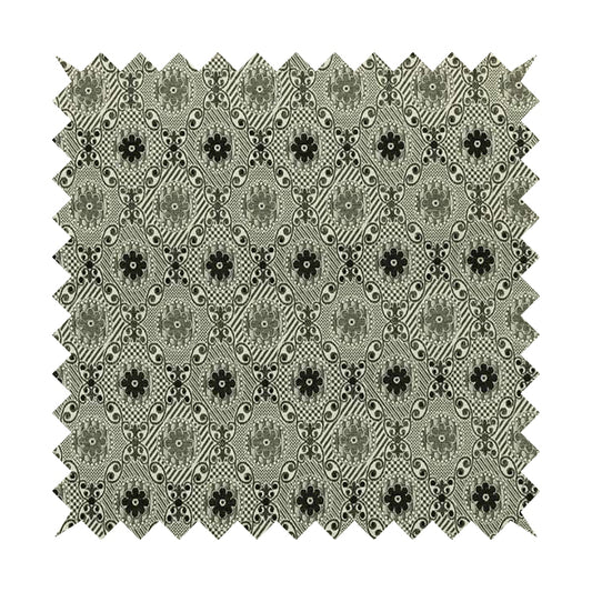 Kodiak Textured Glitter Upholstery Furnishing Pattern Fabric Small Floral In Black Grey Silver CTR-570