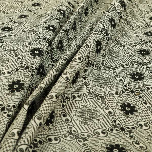 Kodiak Textured Glitter Upholstery Furnishing Pattern Fabric Small Floral In Black Grey Silver CTR-570 - Roman Blinds