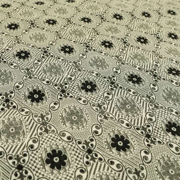 Kodiak Textured Glitter Upholstery Furnishing Pattern Fabric Small Floral In Black Grey Silver CTR-570 - Roman Blinds