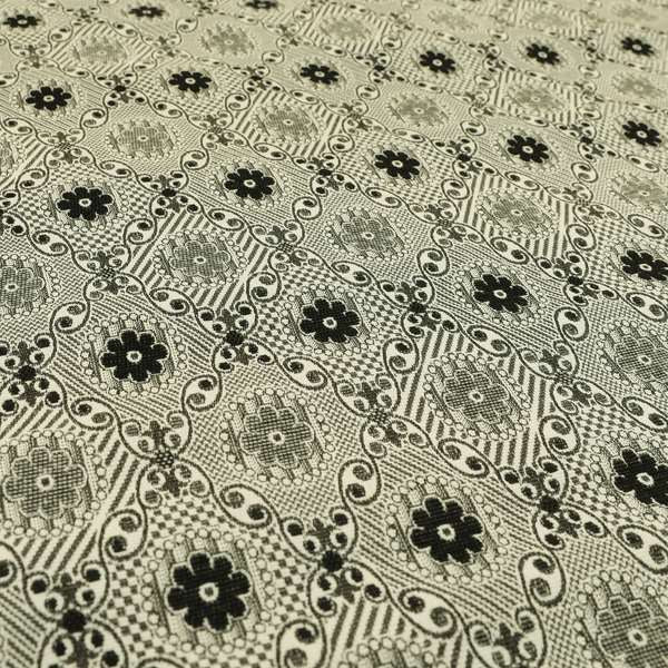 Kodiak Textured Glitter Upholstery Furnishing Pattern Fabric Small Floral In Black Grey Silver CTR-570