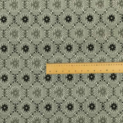 Kodiak Textured Glitter Upholstery Furnishing Pattern Fabric Small Floral In Black Grey Silver CTR-570 - Roman Blinds